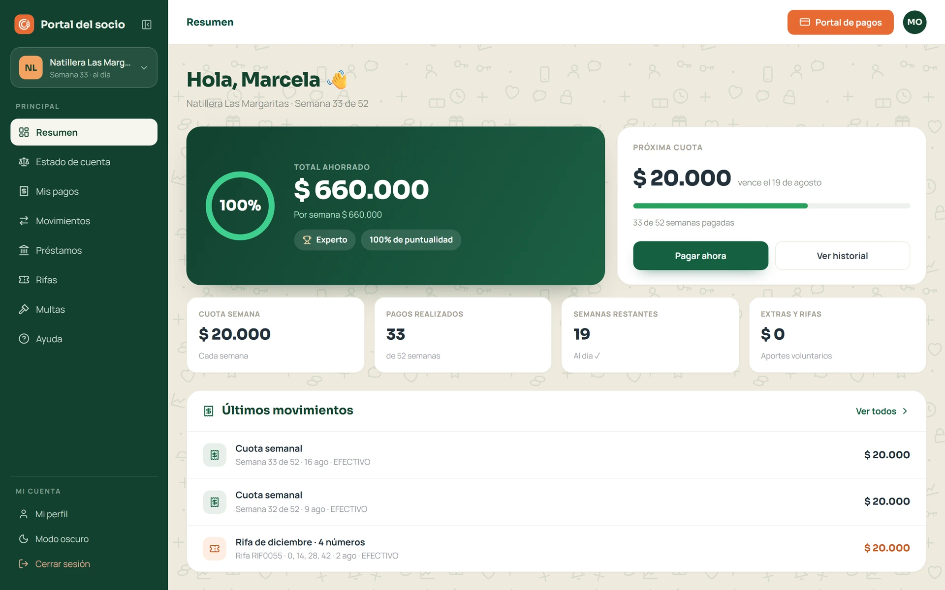 Portal del socio en Cosechi: su saldo acumulado, sus pagos y su historial